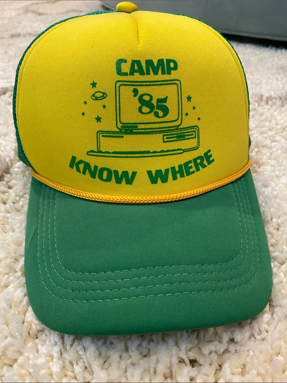 Camp '85 Know Where Green and Yellow Trucker Hat